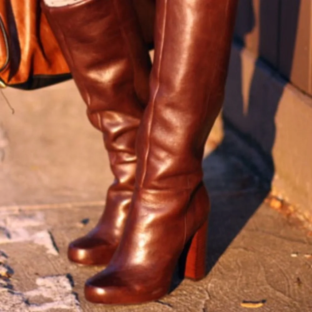 Nine West Cropshop Chocolate Brown Boots OTK Sz. 7 - Picture 3 of 4